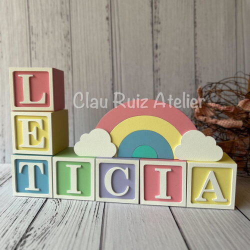 Decoração Bebê Candy Colors - Cubos 6x6cm Ts + Arco Íris.