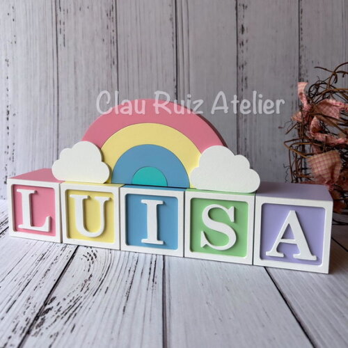 Decoração Bebê Candy Colors - Cubos 6x6cm Ts + Arco Íris.