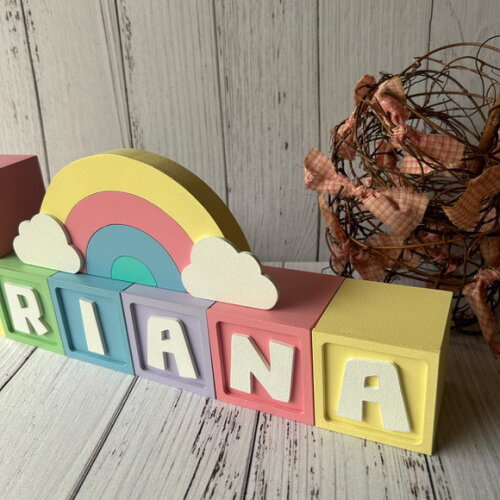 Decoração Bebê Candy Colors - Cubos 6x6cm Ts + Arco Íris.