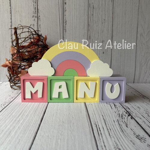 Decoração Bebê Candy Colors - Cubos 6x6cm Ts + Arco Íris.