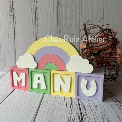 Decoração Bebê Candy Colors - Cubos 6x6cm Ts + Arco Íris.