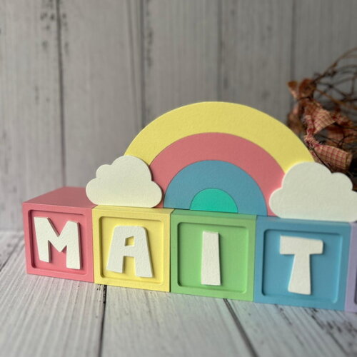 Decoração Bebê Candy Colors - Cubos 6x6cm Ts + Arco Íris.