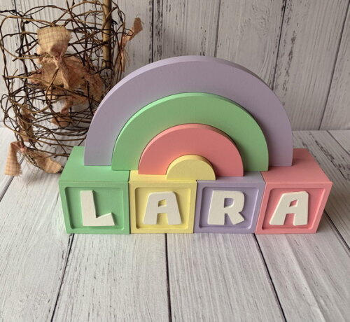 Decoração Bebê Candy Colors - Cubos 6x6cm Ts + Arco Íris.