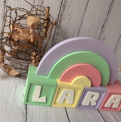 Decoração Bebê Candy Colors - Cubos 6x6cm Ts + Arco Íris.