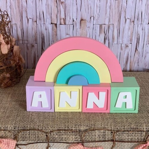 Decoração Bebê Candy Colors - Cubos 6x6cm Ts + Arco Íris.