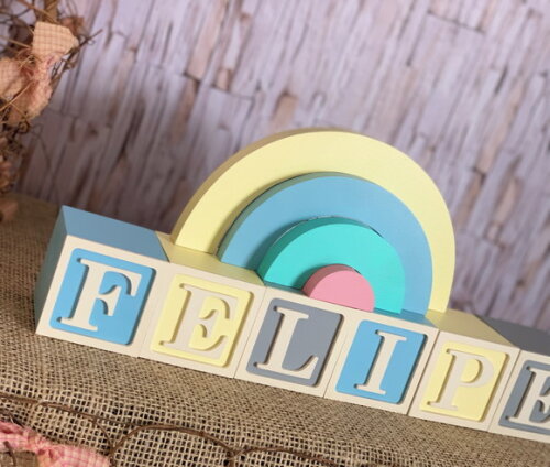 Decoração Bebê Candy Colors - Cubos 6x6cm Ts + Arco Íris.