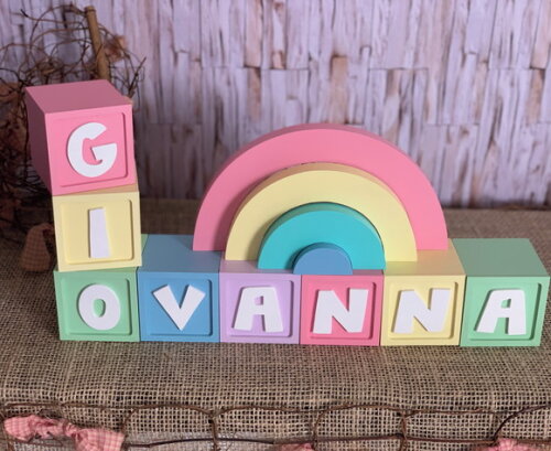 Decoração Bebê Candy Colors - Cubos 6x6cm Ts + Arco Íris.