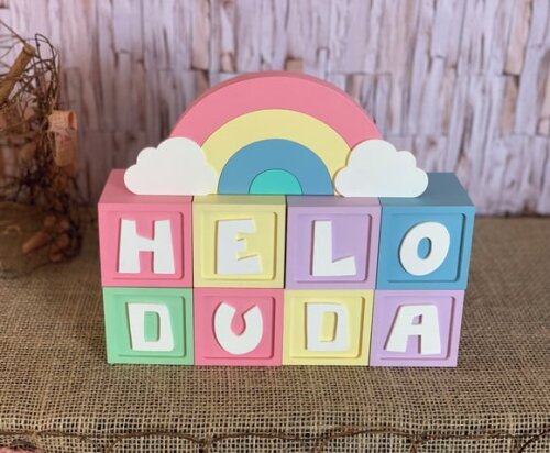Decoração Bebê Candy Colors - Cubos 6x6cm Ts + Arco Íris.