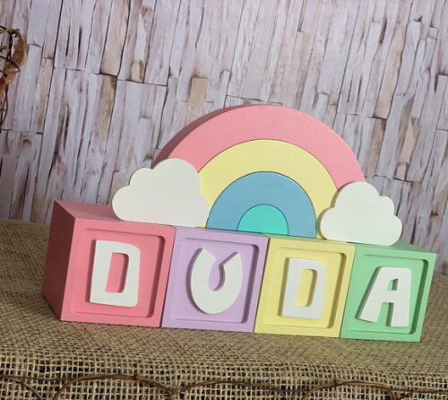 Decoração Bebê Candy Colors - Cubos 6x6cm Ts + Arco Íris.