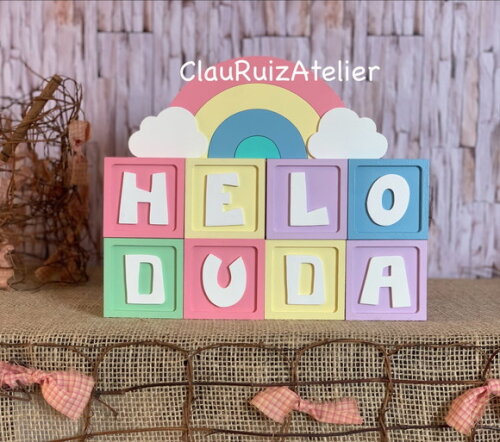 Decoração Bebê Candy Colors - Cubos 6x6cm Ts + Arco Íris.