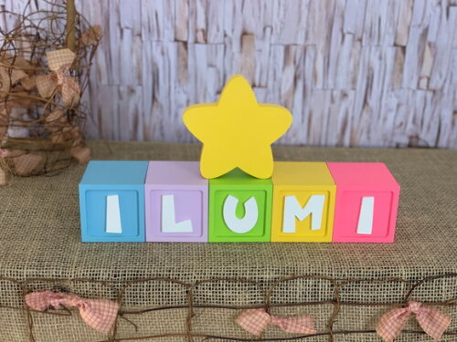 Decoração Bebê Candy Colors - Cubos 6x6cm Ts + Estrela