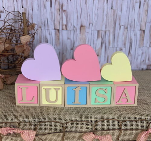 Decoração Bebê Cubos 6x6c Ts + 3 Corações Tons Terrosos