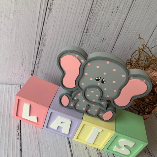 Decoração Bebê Cubos 6x6c Ts +elefante Pi Tons Terrosos