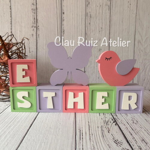 Decoração Bebê Cubos 6x6cm Candy Ts +borboleta e Passarinho