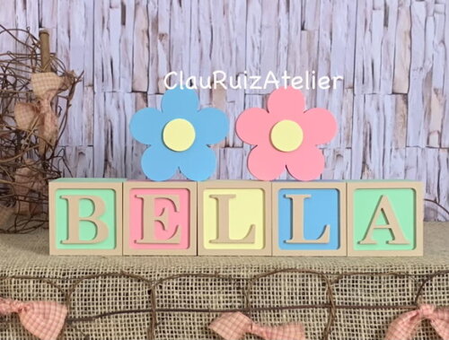 Decoração Bebê Cubos 6x6cm Candyts + 2 Flores Tons Terrosos