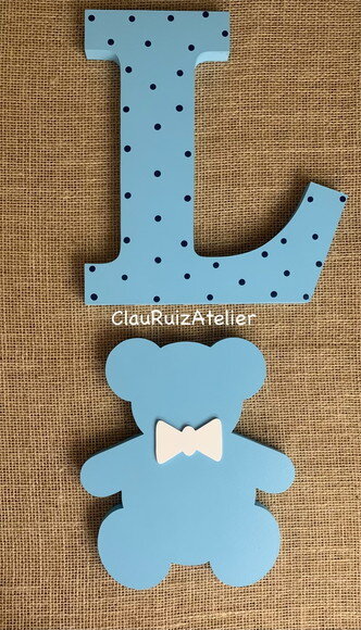 Decoração de Bebê Iniciais 30cm Urso 25cm