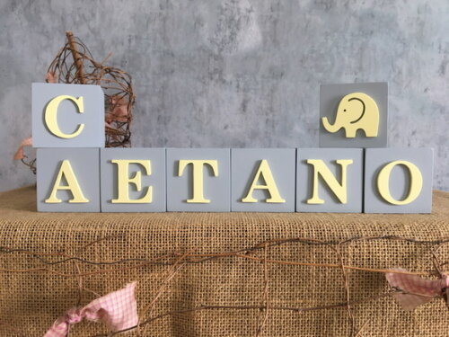 Decoração de Quarto de Bebê - Cubos 6x6cm Elefante