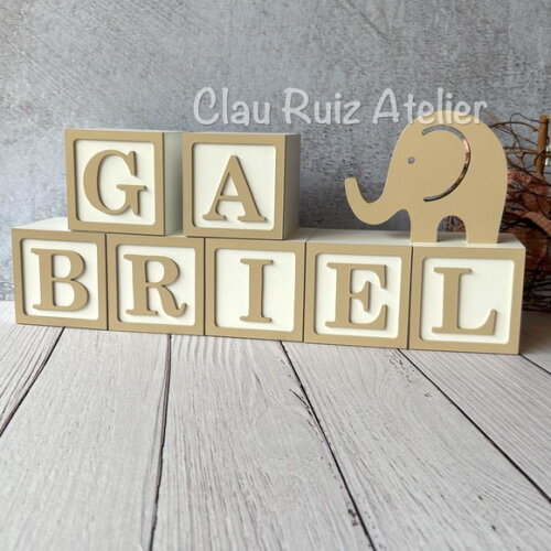Elefante + Cubos 8x8cm Ts - Decoração Bebê
