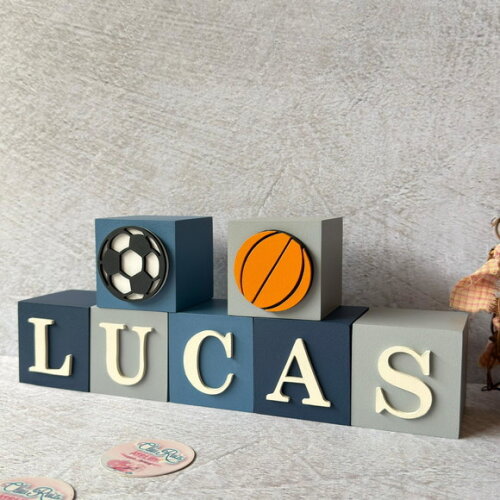 Esportes Futebol e Basquete - Cubos 6x6cm Decoração Bebê