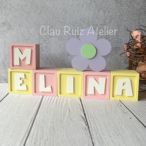 Flor + Cubos 6x6cm Candy Ts Decoração Bebê Pastéis