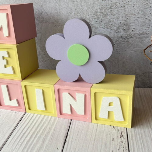 Flor + Cubos 6x6cm Candy Ts Decoração Bebê Pastéis