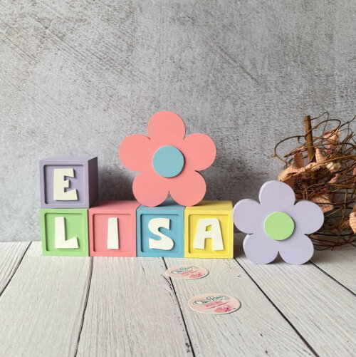 Flores + Cubos 6x6cm Candy Ts Decoração Bebê Pastéis