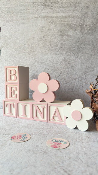 Flores + Cubos 6x6cm Candy Ts Decoração Bebê Pastéis