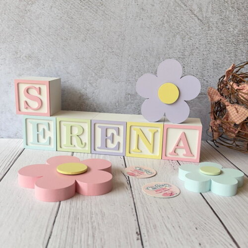 Flores + Cubos 6x6cm Candy Ts Decoração Bebê Pastéis
