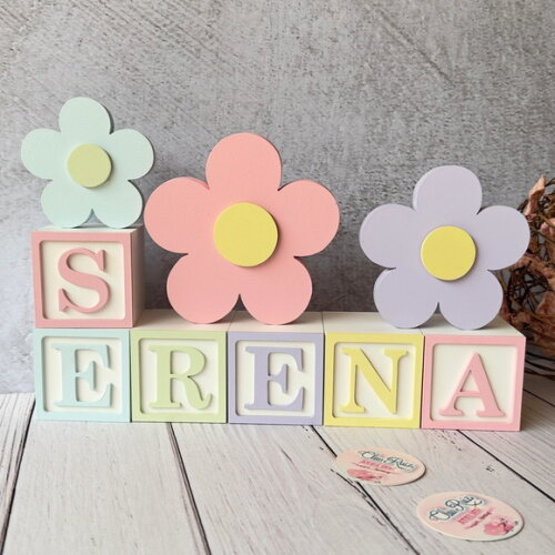 Flores + Cubos 6x6cm Candy Ts Decoração Bebê Pastéis