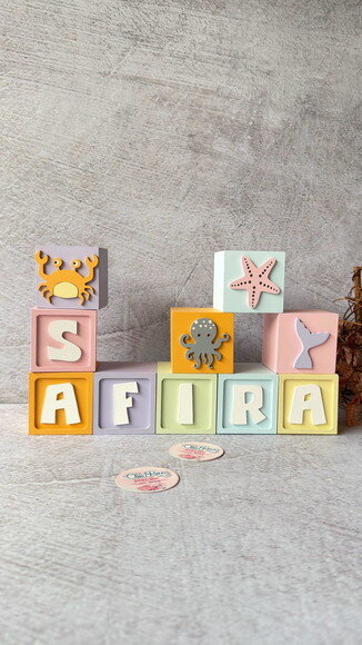 Fundo do Mar Tons Pastel Cubos 6x6cm Ts- Decoração Bebê