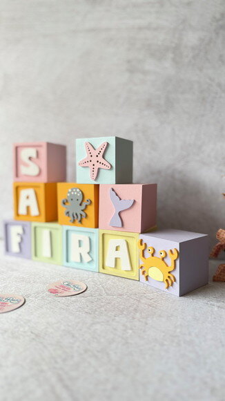Fundo do Mar Tons Pastel Cubos 6x6cm Ts- Decoração Bebê