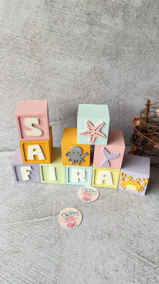 Fundo do Mar Tons Pastel Cubos 6x6cm Ts- Decoração Bebê