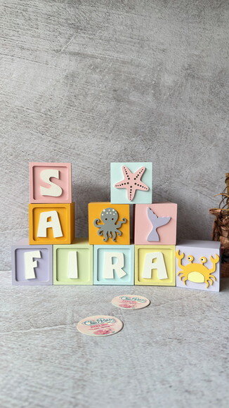 Fundo do Mar Tons Pastel Cubos 6x6cm Ts- Decoração Bebê