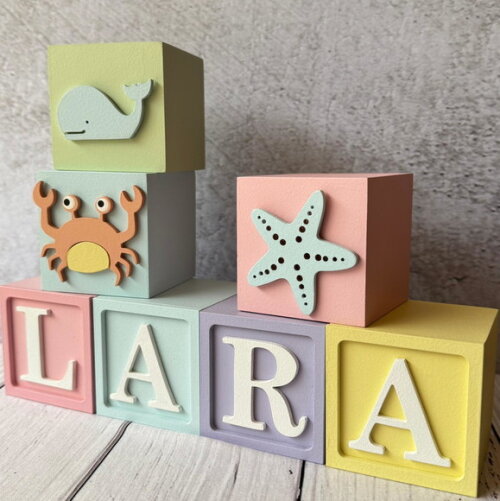 Fundo do Mar Tons Pastel Cubos 6x6cm Ts- Decoração Bebê