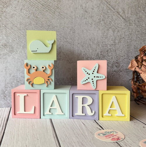 Fundo do Mar Tons Pastel Cubos 6x6cm Ts- Decoração Bebê