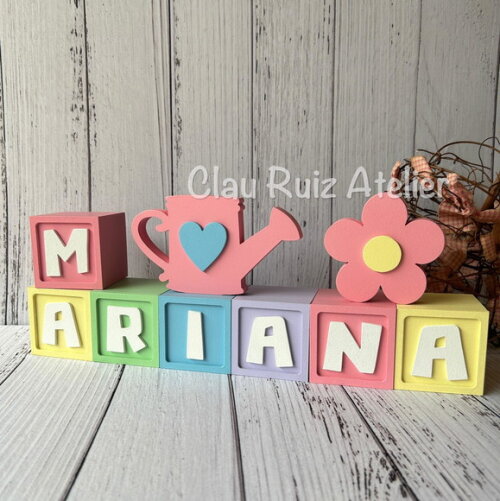 Jardim - Decoração Bebê Cubos 6x6cm Candy Ts+ Regador + Flor