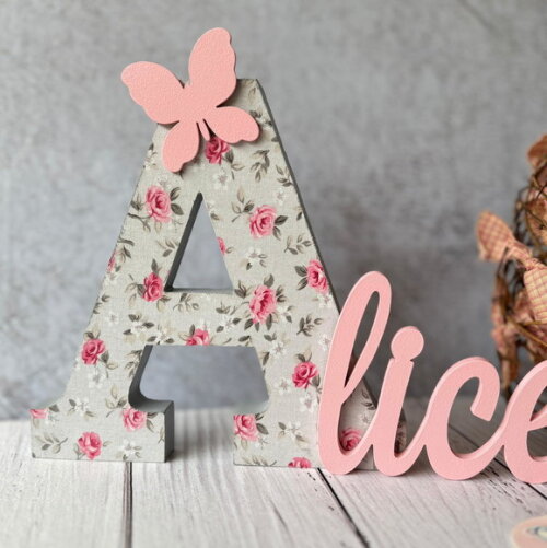 Nome em MDF Personalizado com Tecido para Quarto de Bebê - Letra