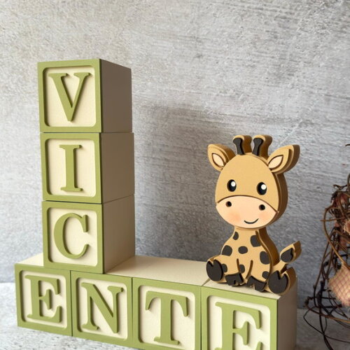 Kit Safari Cubos Personalizados 6x6cm+ Girafa Decoração Bebê