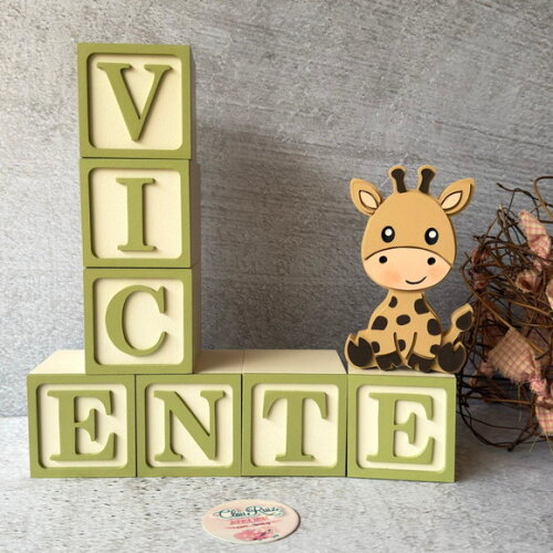 Kit Safari Cubos Personalizados 6x6cm+ Girafa Decoração Bebê