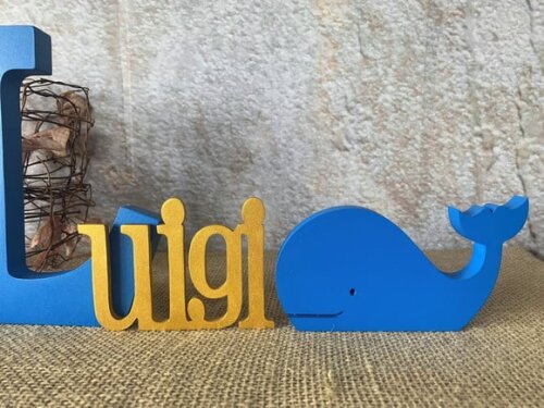 Letras de mdf -nomes 18cm + Baleia