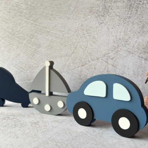 Meios de Transporte + Nomes em Cubo - Decoração Bebê