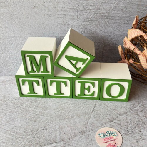 Nome com Moldura Cubos 6x6 Decoração Bebê e Criança
