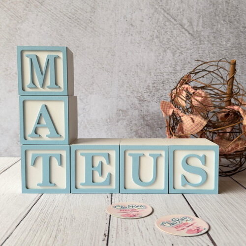 Nome com Moldura Cubos 6x6 Decoração Bebê e Criança