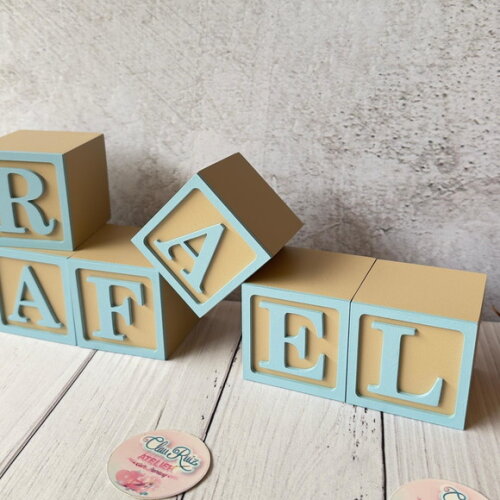 Nome com Moldura Cubos 6x6 Decoração Bebê e Criança
