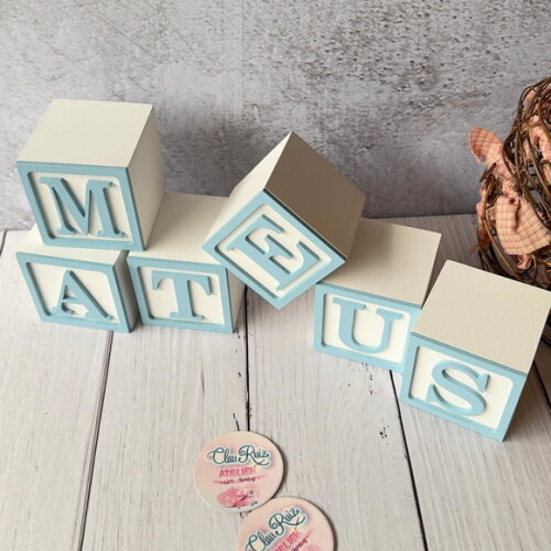 Nome com Moldura Cubos 6x6 Decoração Bebê e Criança