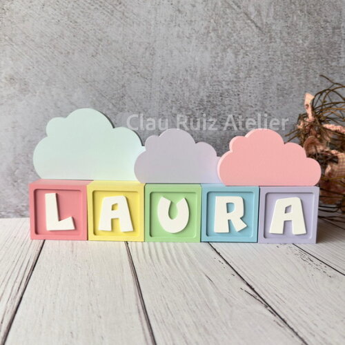 Nuvem Decoração Bebê + Cubos 6x6cm Candy Ts