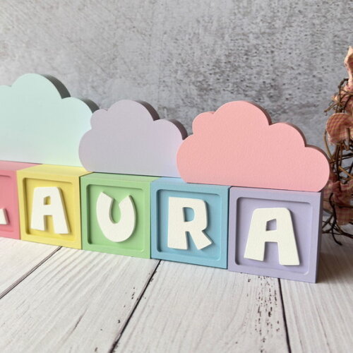 Nuvem Decoração Bebê + Cubos 6x6cm Candy Ts