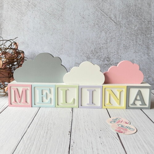 Nuvem Trio Decoração Bebê + Cubos 6x6cm Candy Ts
