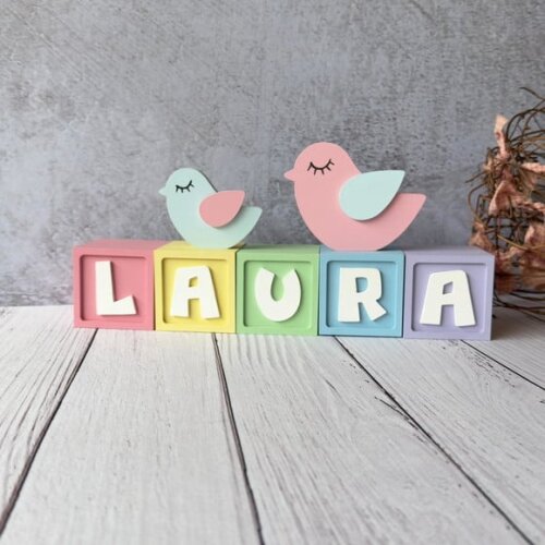 Passarinho + Cubos 6x6cm Candy Ts`decoração Bebê
