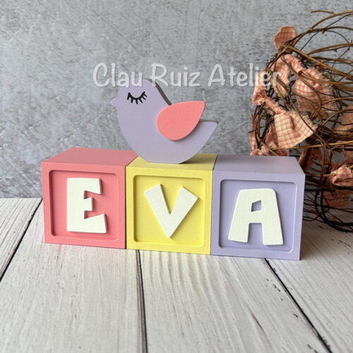 Passarinho + Cubos 6x6cm Candy Ts`decoração Bebê